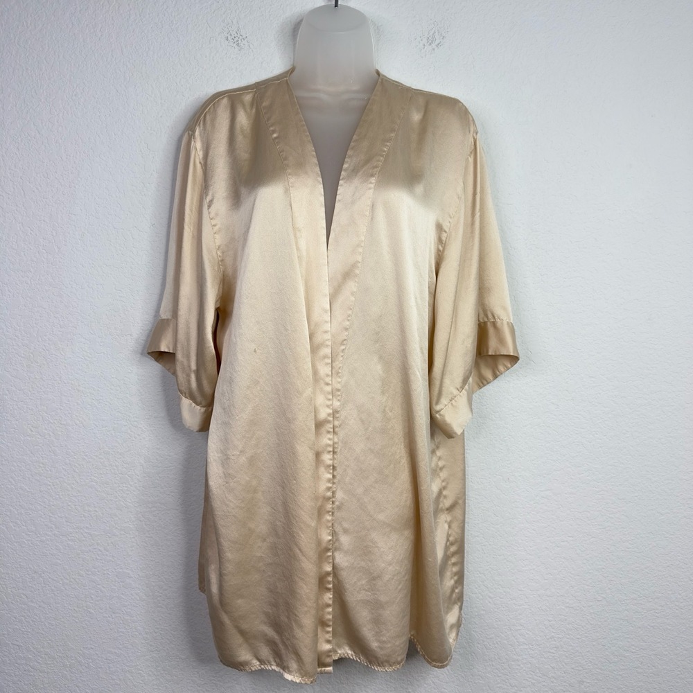 Studio Laperla Robe Womens Size 4 Beige Silk Short Sleeve‎ Romantic Sleepwear